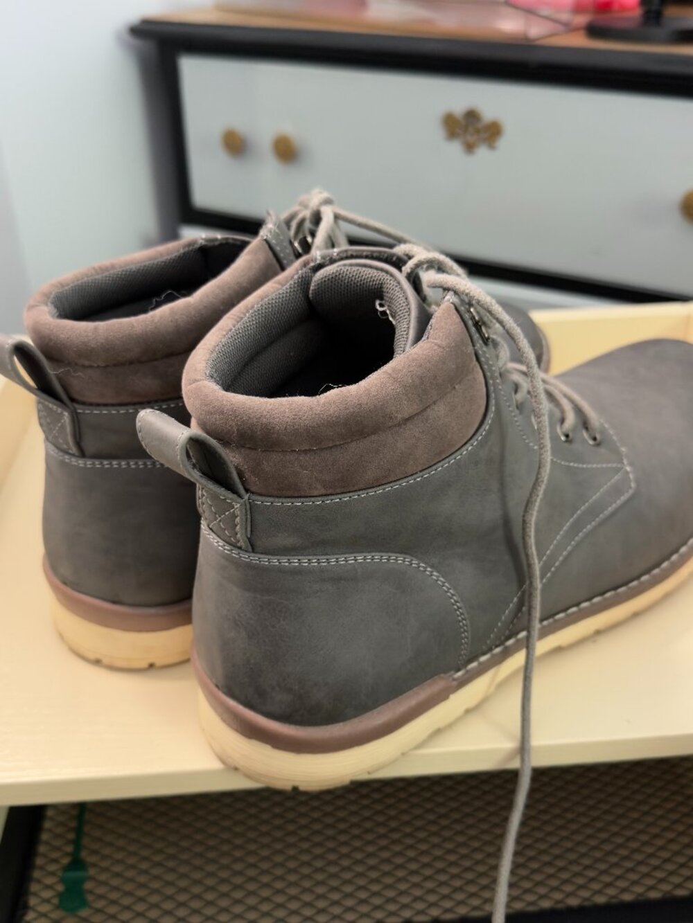 Vostey Men's Grey Ankle Boots Sz 10.5 Lace-Up Casual
